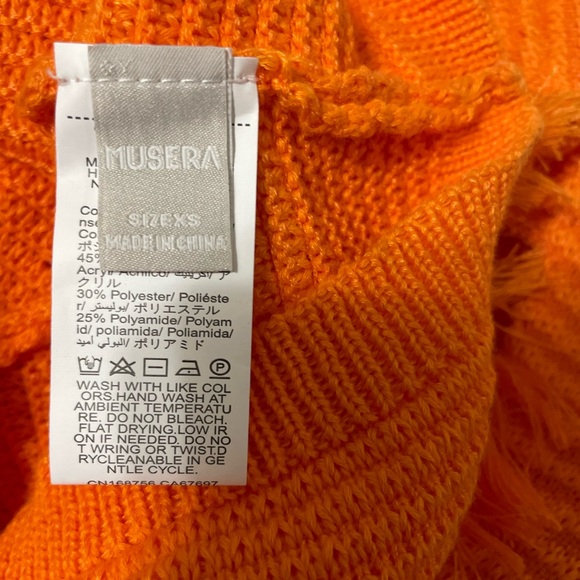 MUSERA Tassel Hem Crochet Knit Mini Sweater Dress in orange size XS - Picture 7 of 15